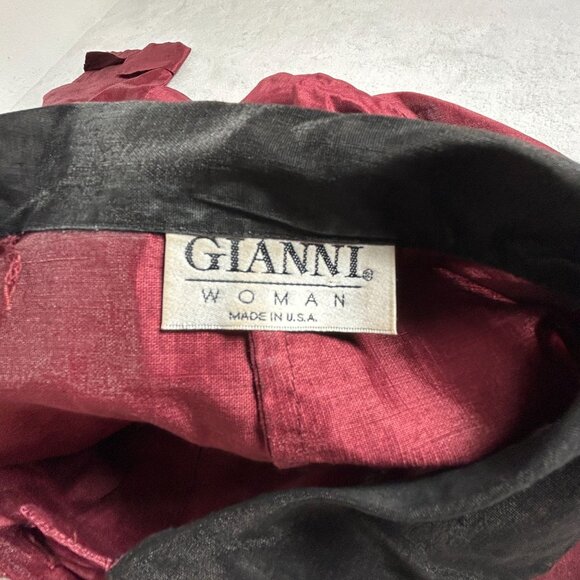 Gianni Woman Red & Black Linen Blend Button-Up Shirt Size 14 Long Sleeve Casual - Picture 3 of 8